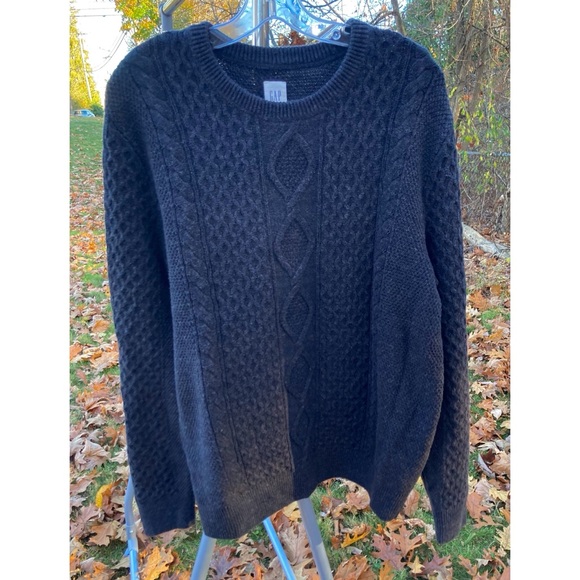 RELISTED Men’s GAP Cable Knit Sweater Crew Neck Pullover Charcoal Gray Wool Size - Picture 2 of 10